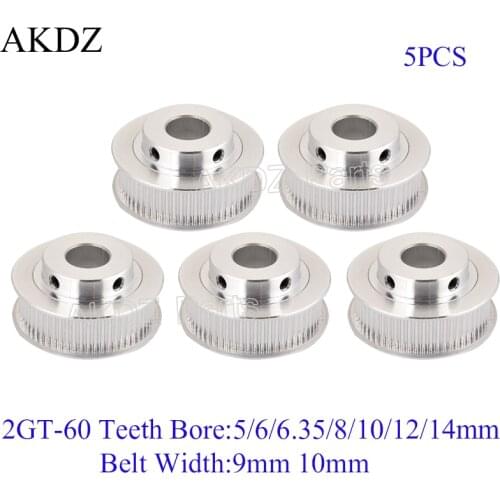5pcs 60 Teeth 2M 2GT Timing Pulley Bore 5/6/6.35/8/10/12/14/15mm for GT2 Open Synchronous belt width 6/10mm Gear 60Teeth 60T