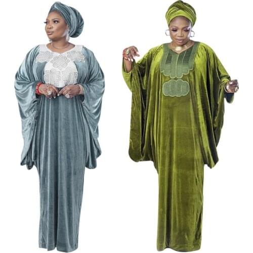 African Dresses For Women Dashiki Evening Party Dress Bat Sleeve Loose Velvet Robe Oversized Muslim Islamic Abaya Kaftan Ramadan
