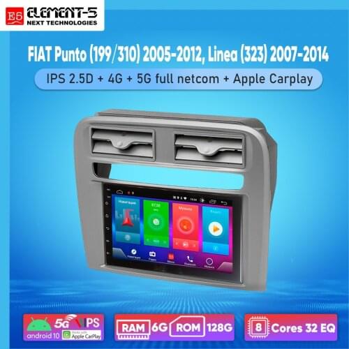 ELEMENT-5 7" 6G+128G Android 10 4G 5G WIFI RDS DSP Car Radio For FIAT Punto (199/310) 2005-2012, Linea (323) Navigation GPS HIFI