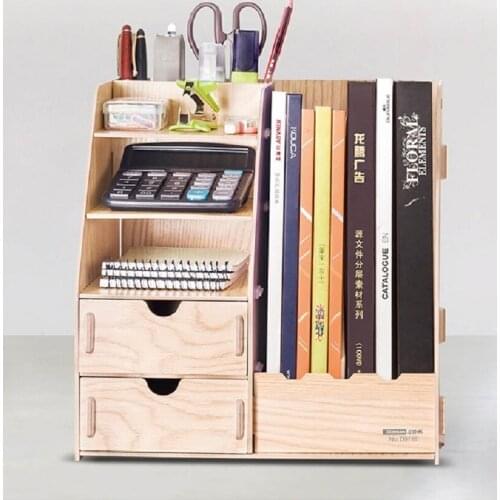 Wooden DIY Office Stationery Organizer with Drawers and File Box