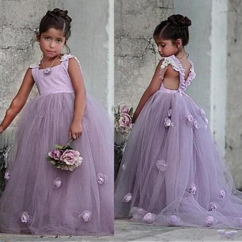 Beautiful Toddler Lavendar Flower Girl Dresses 3D Girls Dress Pageant Gowns for Kids Wedding Princess Gown