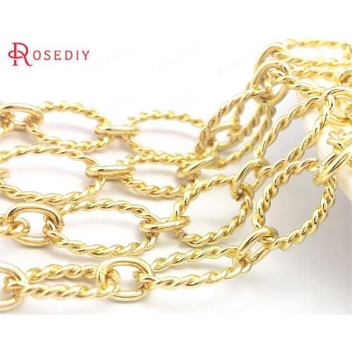 39660)1 Meter 24K Gold Color Iron Twist Wire Long Oval Shape Necklace Chains Jewelry Making Supplies Diy Findings Accessories