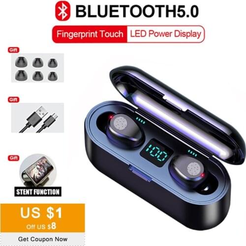 F9 TWS Wireless Bluetooth Earphones Bass Stereo Waterproof Headphones Touch Control Gaming Earbud Headset LED Display Auriculare