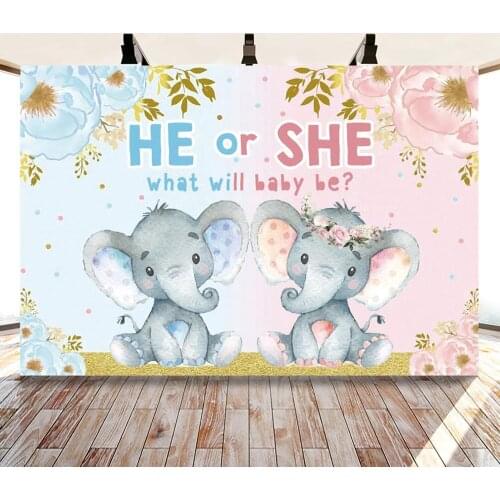 Photo Backdrop Elephant Baby Shower My First Communication Gender Identification Baby Cartoon Customized Poster Photo Background