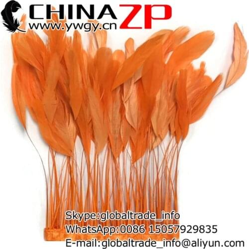 4-6 Inch Made in CHINAZP Factory 10yards/lot Exporting Good Quality Dyed Orange Stripped Rooster Coque Tail Feathers Trim