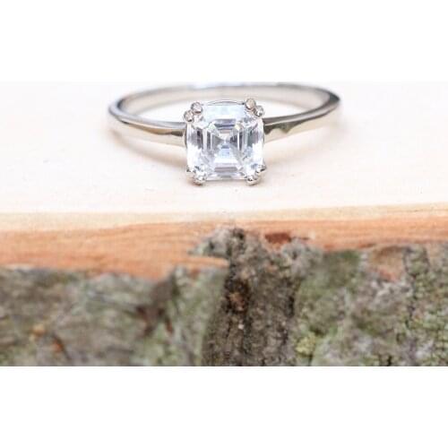 Solitaire 3 Carat Asscher Moissanite Ring Test Positive Brilliant Cut Lab Grown Diamond Solid 14K White Gold Engagement Rings