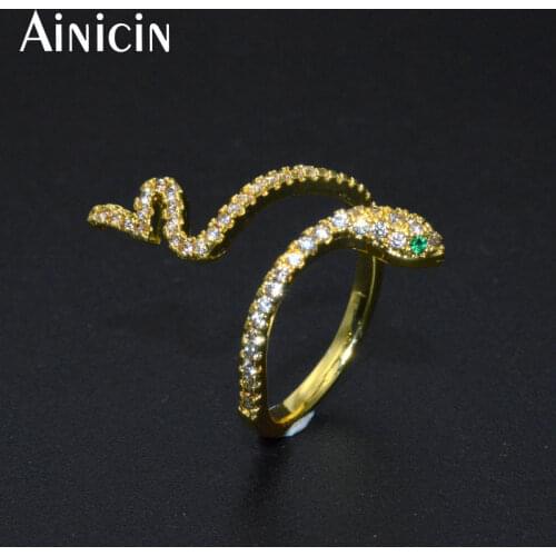 High Quality Full Zircon Stone Setting Dancing Snake Rings Gold Color Plating Fashion Women Knuckle Ring Jewelry 10pcs