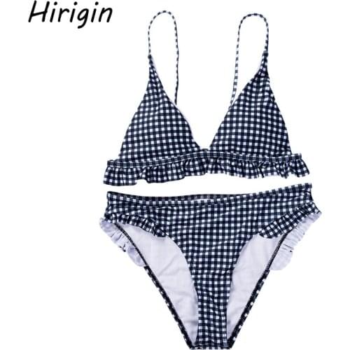 2020 girls cute Plaid bikini sets Ruffles Bra G-string Panties Beachwear Sexy Swim Suit Padded Push Up Maillot De Bain Biquinis