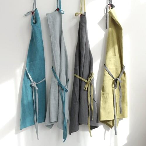 Cotton Linen Apron Adjustable Kitchen Baking Japanese Home Household Cleaning Accessories Homewear Aprons for Woman Men Chef