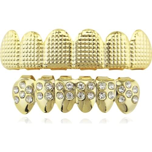 Factory Bottom Price Hip Hop Cap Copper Gold Color Teeth Grillz Set Custom Mens Hip-hop teeth grillz body jewelry For Halloween