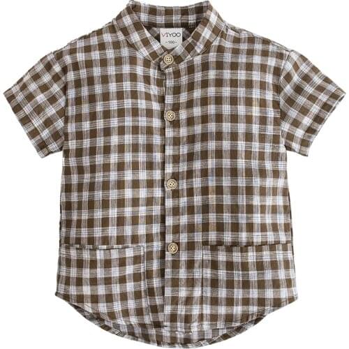 Fashion Boy Cotton Shirt Summer Casual Plaid Childrens Shirt Short-sleeve Trun-down Collar Top Best Kids Clothes For 2020