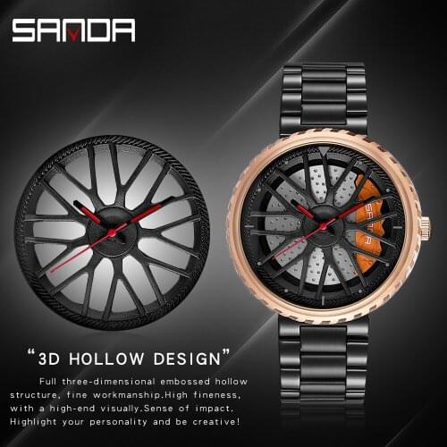 SANDA 2021 Fashion Top Outdoor Car Casual Mens Watch Stainless Steel Hub Hub Waterproof Quartz Watch Relogio Masculino 1042