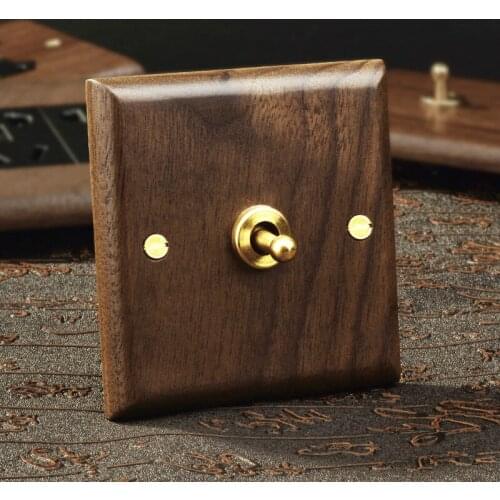 Natural Black walnut solid wood Retro switch panel Brass lever Originality Art switch Household socket US EU UK Hotel light TV
