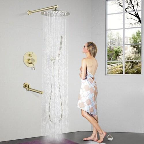 Top Quality Brushed gold Brass 10 inch Bathroom Shower faucet set Three/Two functions copper Bathroom shower set Wall Mounted