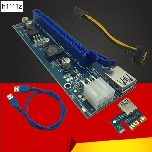 VER006C PCI Express Riser Card PCIE PCI-E Riser 006C 6Pin 1x to 16x Extender USB 3.0 Cable SATA to IDE for Bitcoin Mining Miner