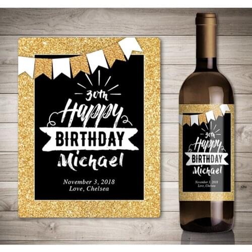 Personalize Birthday Wine Label, Wine Bottle Label, Customized Wine Bottle Stickers,Wine Label, Gold Birthday Gift Wine Stickers