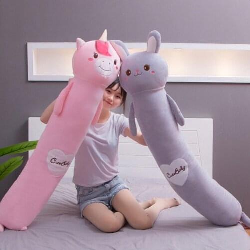 90/140cm Cartoon Animals Panda Unicorn Rabbit Piggy Plush Toys Stuffed Soft Long Sleeping Pillow Girls Children Birthday Gifts