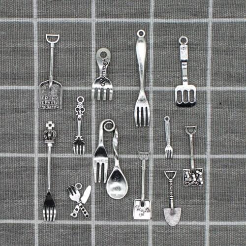 12pcs Mixing Craft Supplies Fork Spoon Tableware Charms Pendants for Crafting Jewelry Accessory For DIY Necklace Bracelet X1901