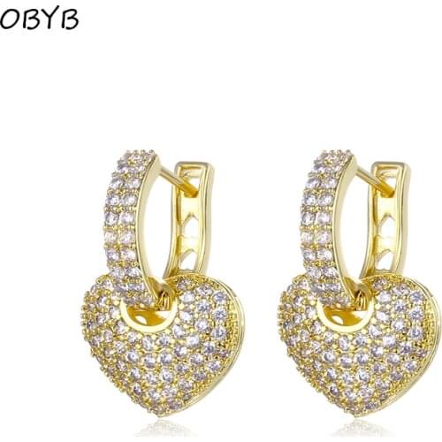 OBYB Luxury Heart Shaped Drop Earrings Pave Setting with AAA Cubic Zirconia Wedding Earrings for Women Bride Jewelry Brincos