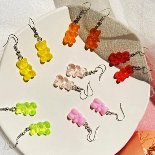 Bear Drop Earring Candy Color Kids Gifts Minimalism Cartoon Design Ear Hooks Danglers Jewelry Fashion Cute Hanging Earring