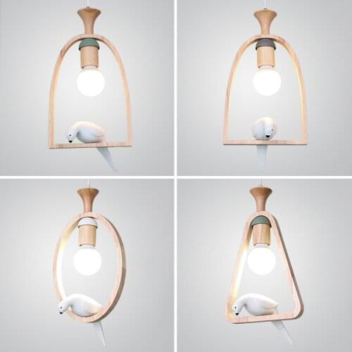 Nordic Bird Lamp Led Pendant Lights Modern Iron Wood Hanging Light Fixtures Living Dining Room Kitchen Cafe Suspension Luminaire