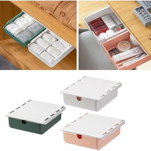Hidden Table Organize Drawer Creative Self-adhesive Desk Storage Box Bedroom Makeup Holder Kitchen Sundries Storage Basket
