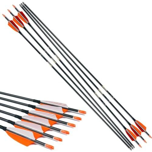 12PCS Linkboy Archery Pure Carbon Arrows ID 4.2mm Spine 400 -1000 3inch Turkey Feather Recurve Bow Hunting Accessories