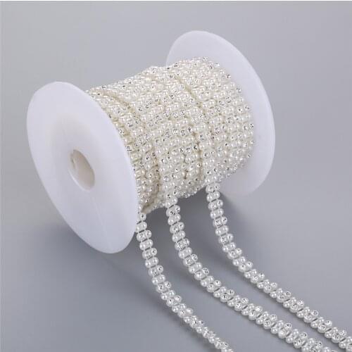 TPSMOC 10yards 9mm Ivory Pearl and Rhinestone Trim Bridal Beaded Appliques Strass Crystal Chain For Wedding Dress Crafts
