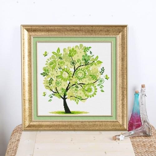 Four seasons tree spring cross stitch kit DMC brand thread animal dog count canvas fabric embroidery handmade needlework craft