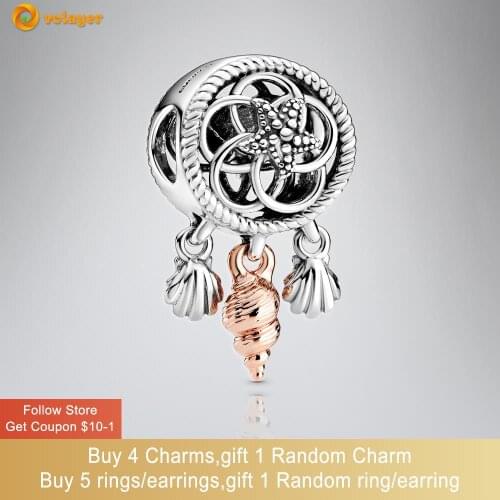 Volayer 925 Sterling Silver Beads Openwork Seashell Dreamcatcher Charm fit Original Pandora Bracelets Women Jewelry Making Gift