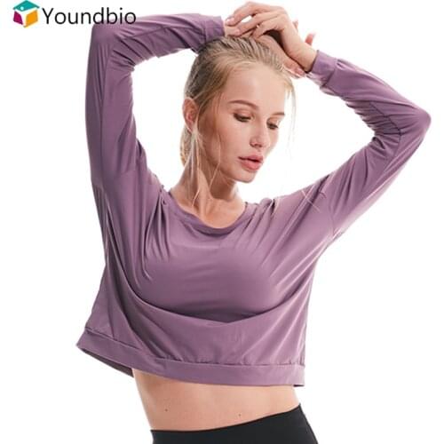 YOUNDBIO 2021 Long Sleeve Yoga Shirts Women Sexy Crop Top Fitness Loose Blouses Female Workout Sport Tops Summer Casual T Shirt