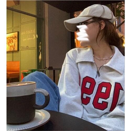 Za Number Loose Hoodie Casual Fashion Long Sleeve Autumn Winter Hoodies 2021 Streetwear Korean Zipper O Neck Women Hoodie