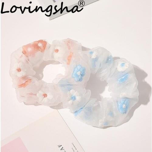 LOVINGSHA Embroidery Floral Women Hair Accessories Hair Tie Ladies Girl Scrunchies Ponytail Hair Female Holder Rope FC249