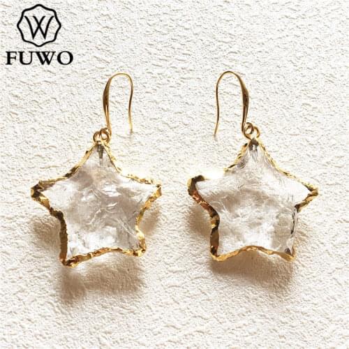FUWO Female Elegant Crystal Quartz Drop Earrings Pentagram Teardrop Earrings For Women Party Wedding Gift Wholesale ER259