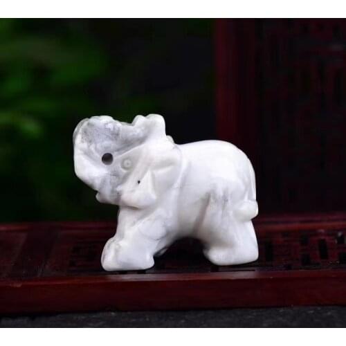 1Pc Elephant Figurines Craft Carved Natural Stone White Howlite Elephant Mini Animals Statue for Home Decor Chakra Healing