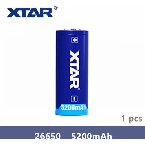 1Pcs original Xtar Rechargeable 26650 5200mAh button top 3.6V protected battery for flashlights portable power supplies etc