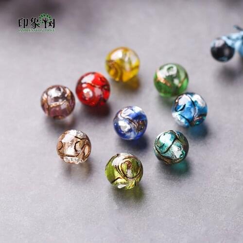 12mm 10pcs Silver Foil Inside Sands Powder Line Around Handmade Lampwork Glazed Spacer Bead Crystal Bead DIY Jewelry Making 1606