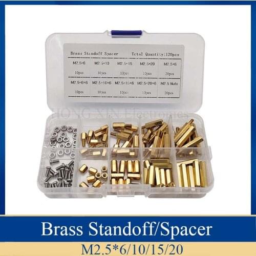 120Pcs/M2.5 PCB Male-Female Brass Standoff Spacer Board Hex Screws Nut Assortment kit set