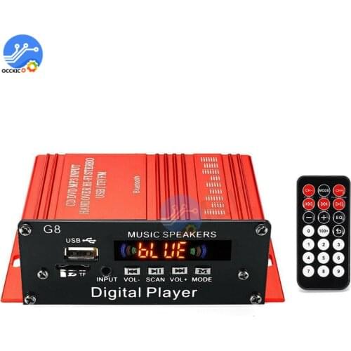 200W 12V Car Audio Bluetooth Amplifier HIFI Home Stereo FM Radio USB AUX TF LED Screen 2CH Power Amplifiers with Remote Control