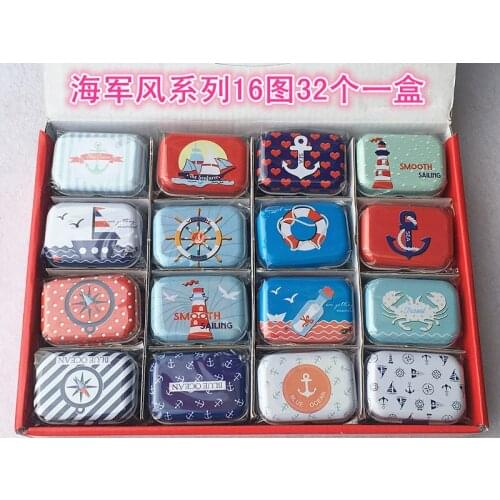 Free ship!1 lot=32pc!the Navy style Mini cover Iron tin case / can/ pencil box / small Kit/candy storage gift box
