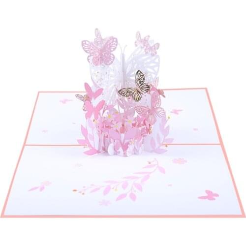 3D Pop-Up Butterfly Flower Basket Greeting Card for Birthday Mothers Day Party