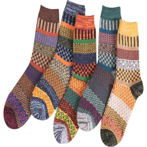 5 Pairs Autumn Winter Nordic Socks Thick Knitted Two-Way Colorful Patten Crew Socks Men Women Thickened Wool Socks TT@88