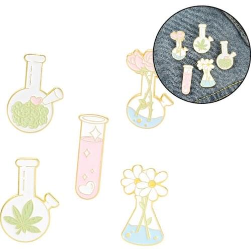 5pcs Fashion Brooches Pin Flower Vase Shape for Women Lapel Pin Badge Jewelry Gift