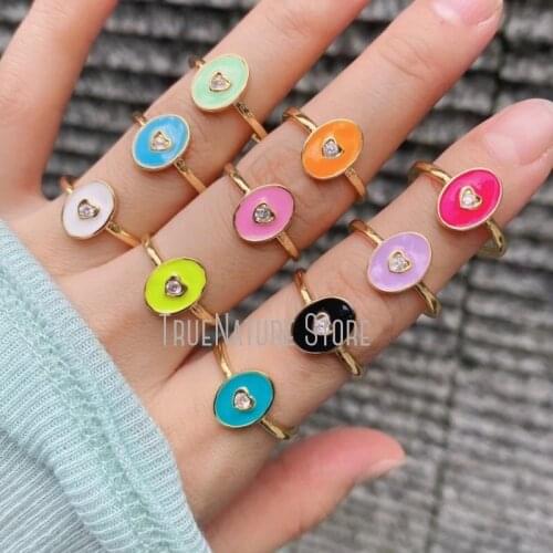 5Pcs RM38971 Ladies Gold Plated Jewelry Copper Heart Ring Womens Jewelry Colors Gold Plated Enamel Heart Shape Oval Shape Ring