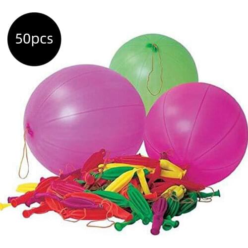 50pcs 18 Inches Latex Punch Punching Balloons with Rubber Band Handle and Inflator for Birthday Wedding Decorations Random Color