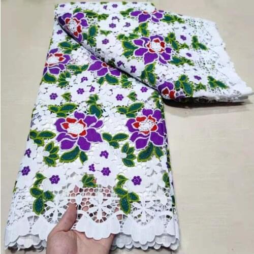 African Guipure Lace Fabric 2021 High Quality Cotton Cord Lace Fabric With Stones Embroidery Nigerian 5 Yards For Wedding Party
