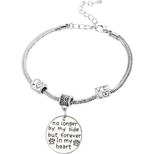 No Longer By My Side Forever In My Heart Charm Bracelet Animal Memorial Jewelry Dog Cat Paw Print Love Beads Bangle Wristband