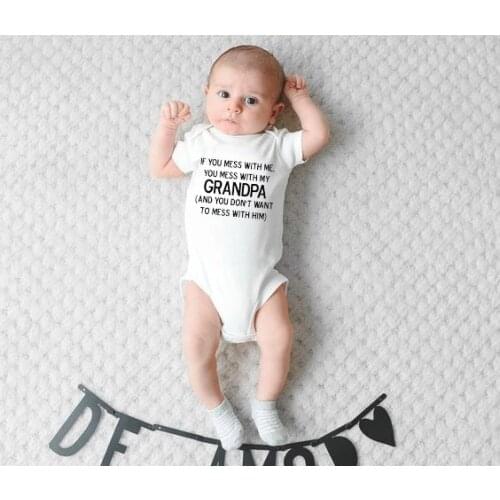 If You Mess with Me You Mess with My Grandpa Toddler Jumpsuit Costumes Newborn Baby Rompers Funny Playsuit