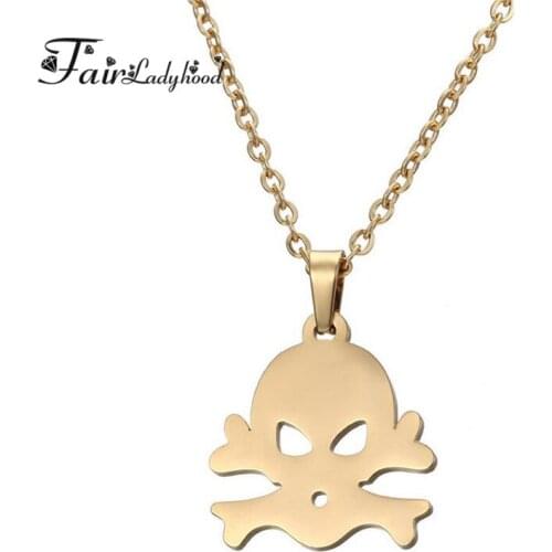 Fairladyhood 2017 New Stainless Steel Skull Clavicle Necklace Skeleton Necklace Clavicular Chain Necklace