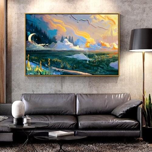 Forbeauty Oil Canvas Painting landscape_art_moon For Home Decoration Wall Art